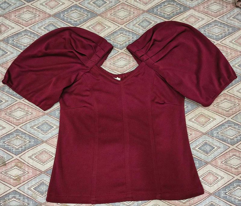 Maroon Puff Sleeve Cottagecore Top