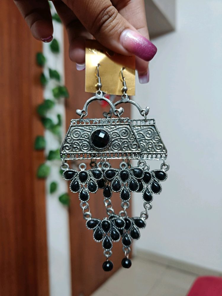 Silver Oxidised Drop Earrings ⭐