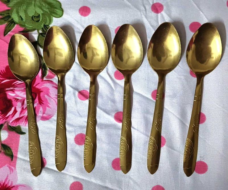 Set of Six Golden Spoons