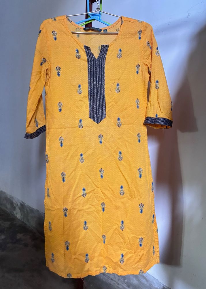 Yellow Embroidered Kurti