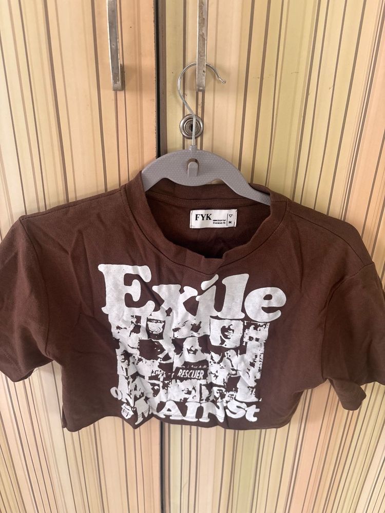 Brown Graphic Print Crop Top