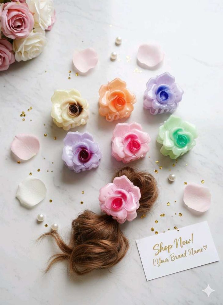 Pack Of 6 Floral Rose Hair Claw Clips