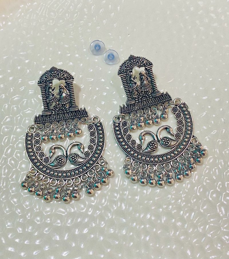 Silver Peacock Drop Earrings