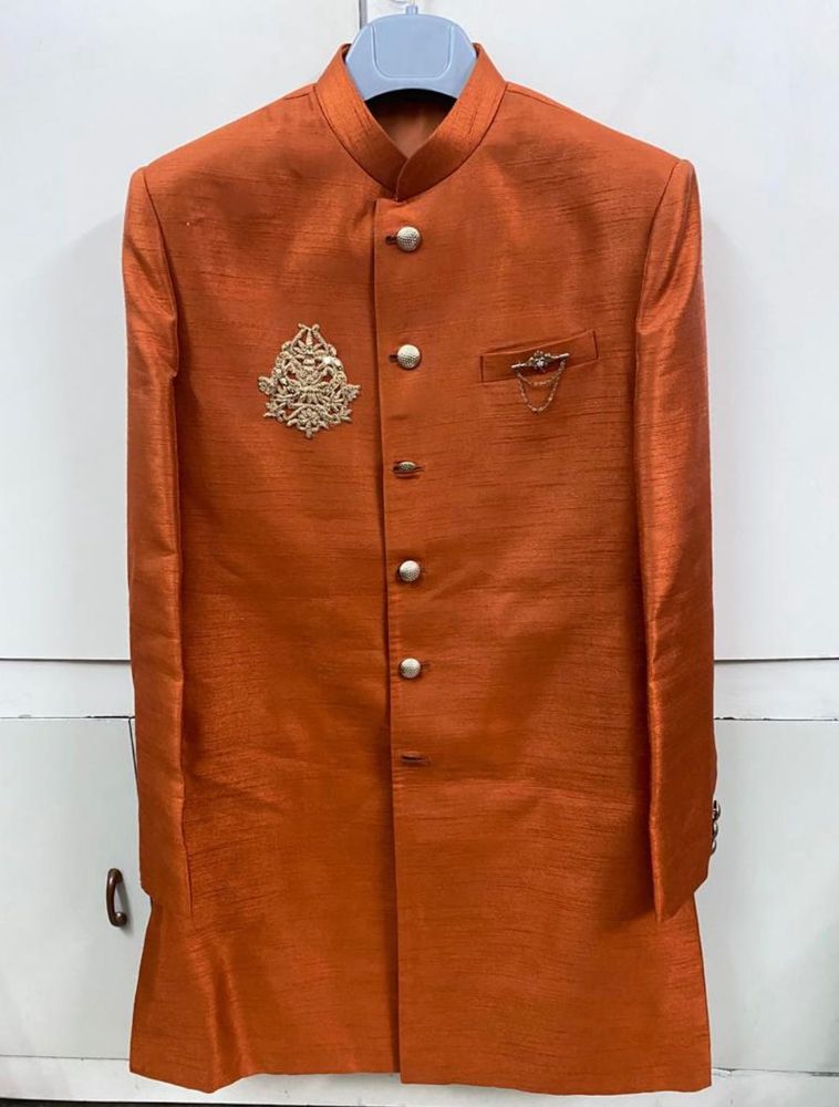 Free Jootis with Elegant Orange Sherwani