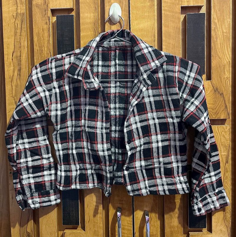 Plaid Cropped Shirt Jacket