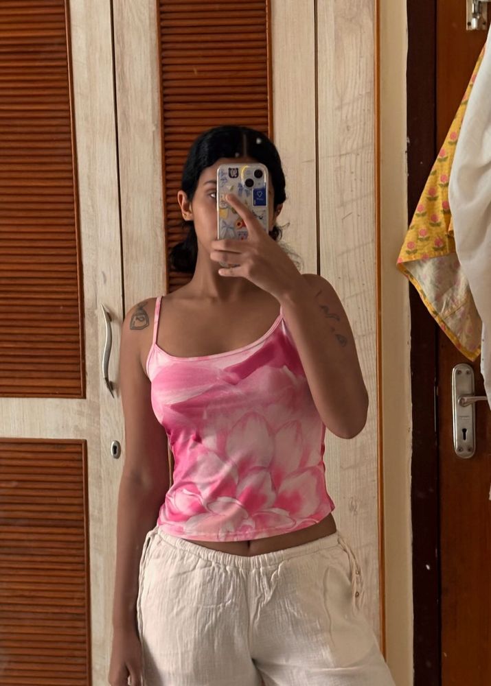 Pink Floral Print Tank Top