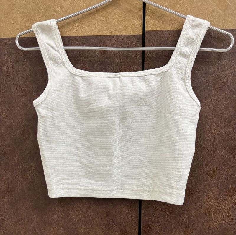White Square Neck Crop Tank Top