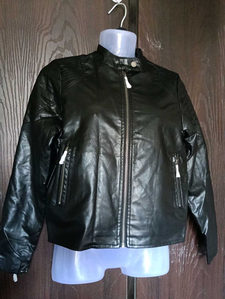Black Leather-Look Biker Jacket