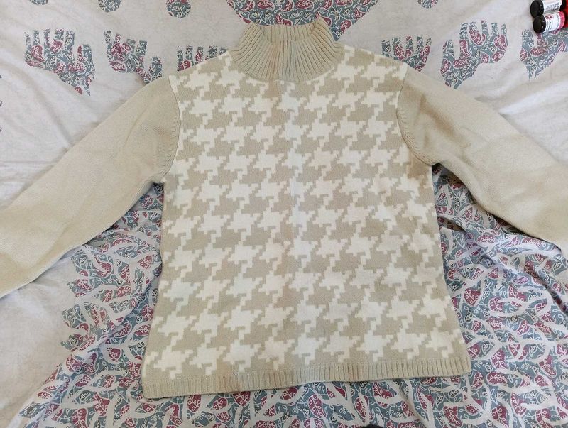 Houndstooth Mock Neck Sweater