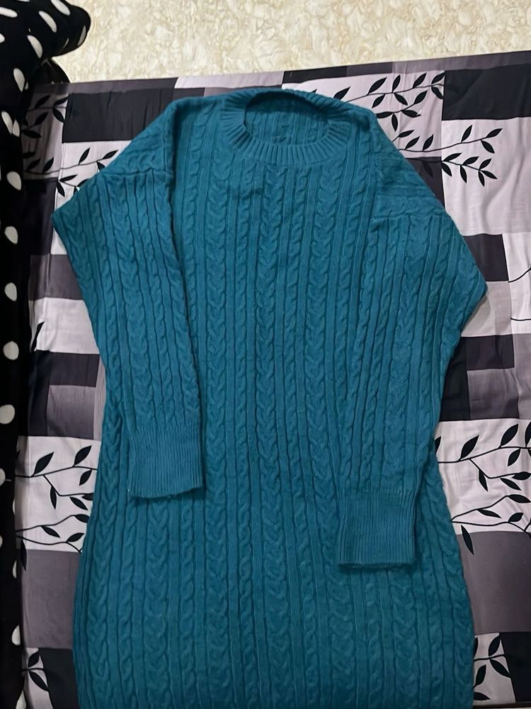 Teal Knit Sweater Dress