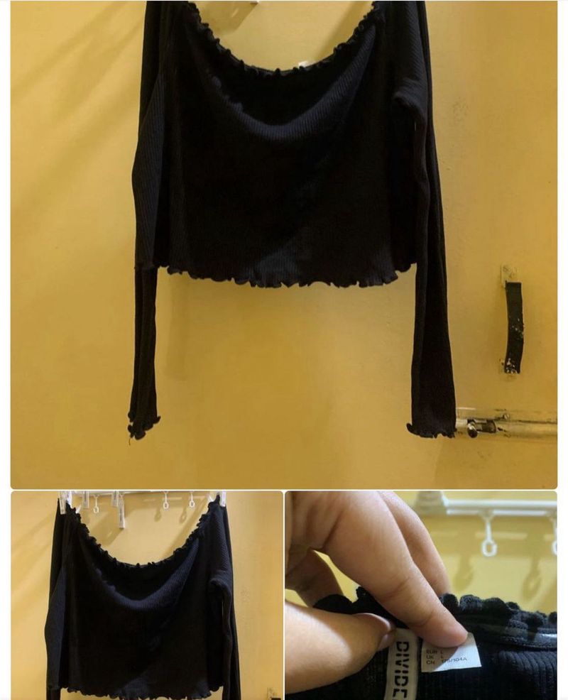 H&amp;M Black Off-Shoulder Long Sleeve Top