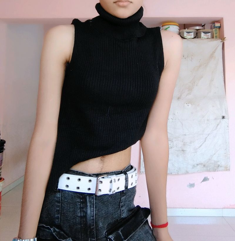 Price Drop Black Asymmetrical Knitted Top