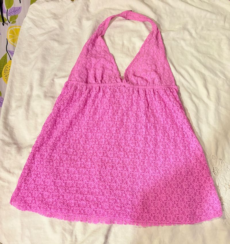Beautiful Pink Halter Lace Top