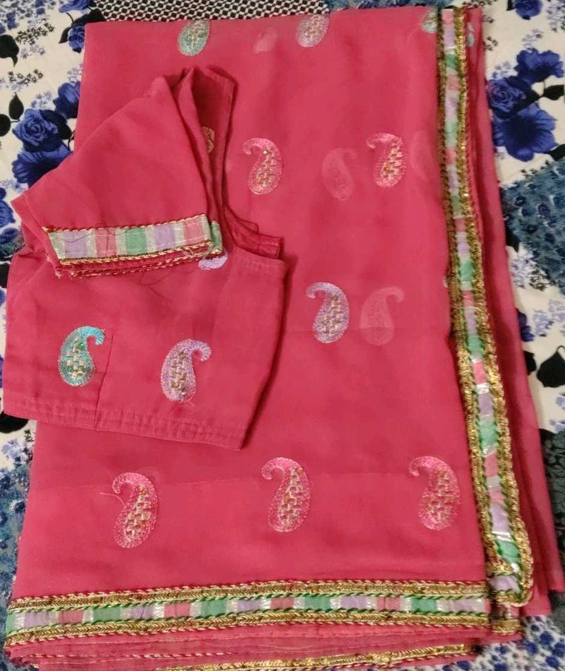 Pink Paisley Saree &amp; Blouse