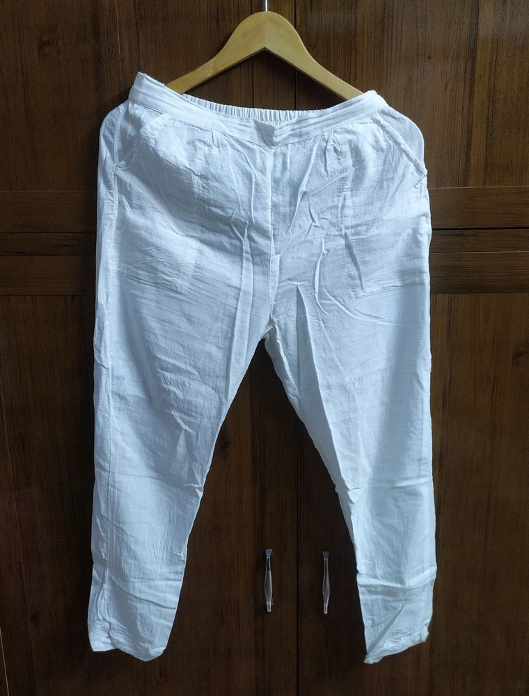 White Cotton Trousers - Size L