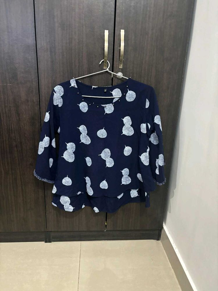 Navy Blue Printed Top