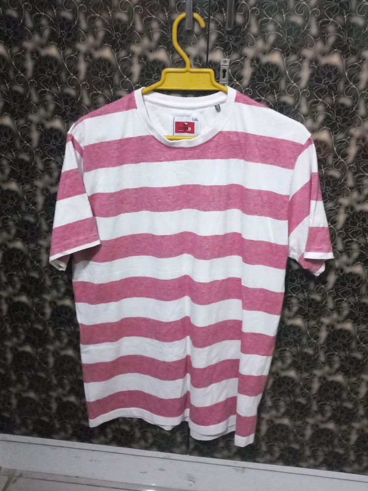 White &amp; Pink Lining T Shirt