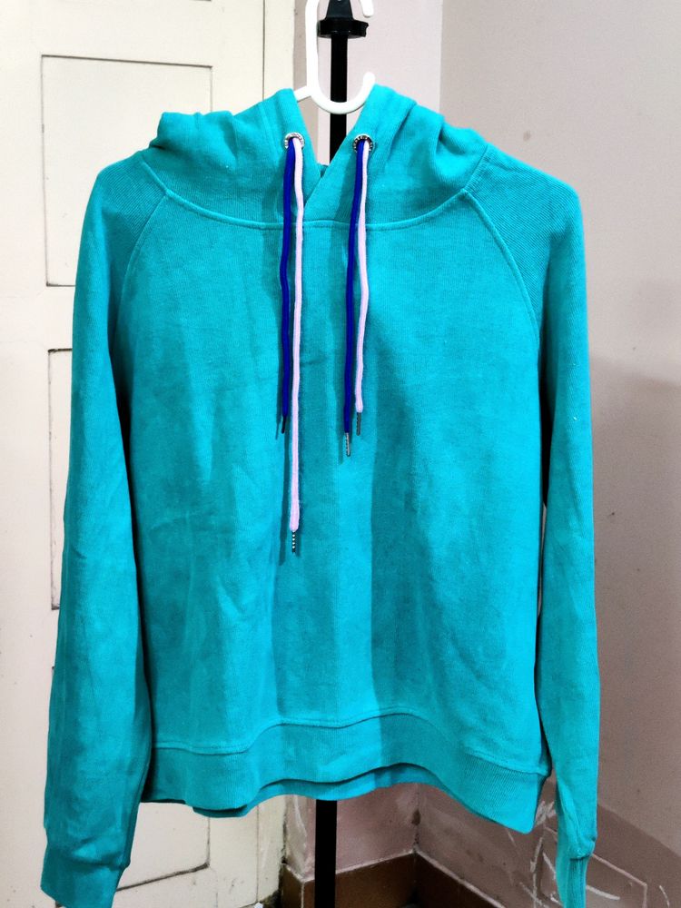 imported ESSEME women&#39;s teal hooded sweatshirt