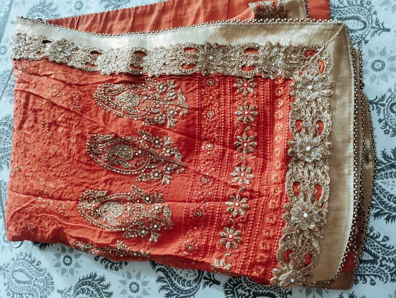 Orange Embellished Sari