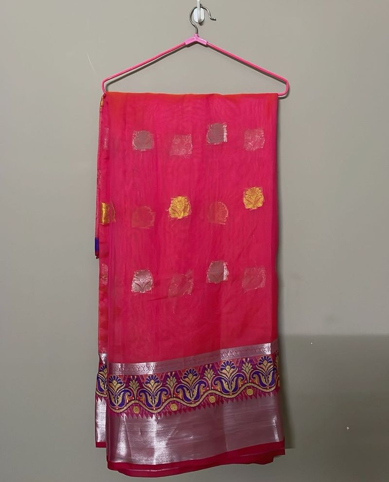 Pink &amp; Silver Dual Embellished Saree