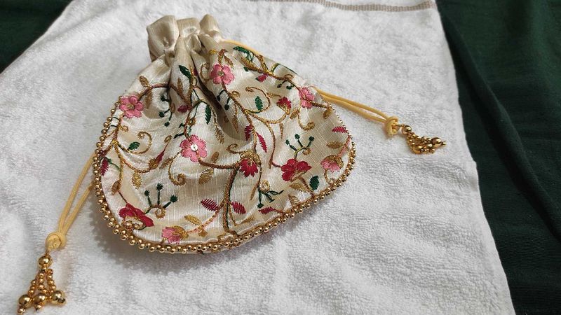 Embroidered Drawstring Pouch Party wear