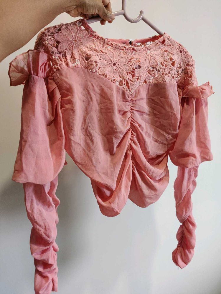Pink Lace Detail Top