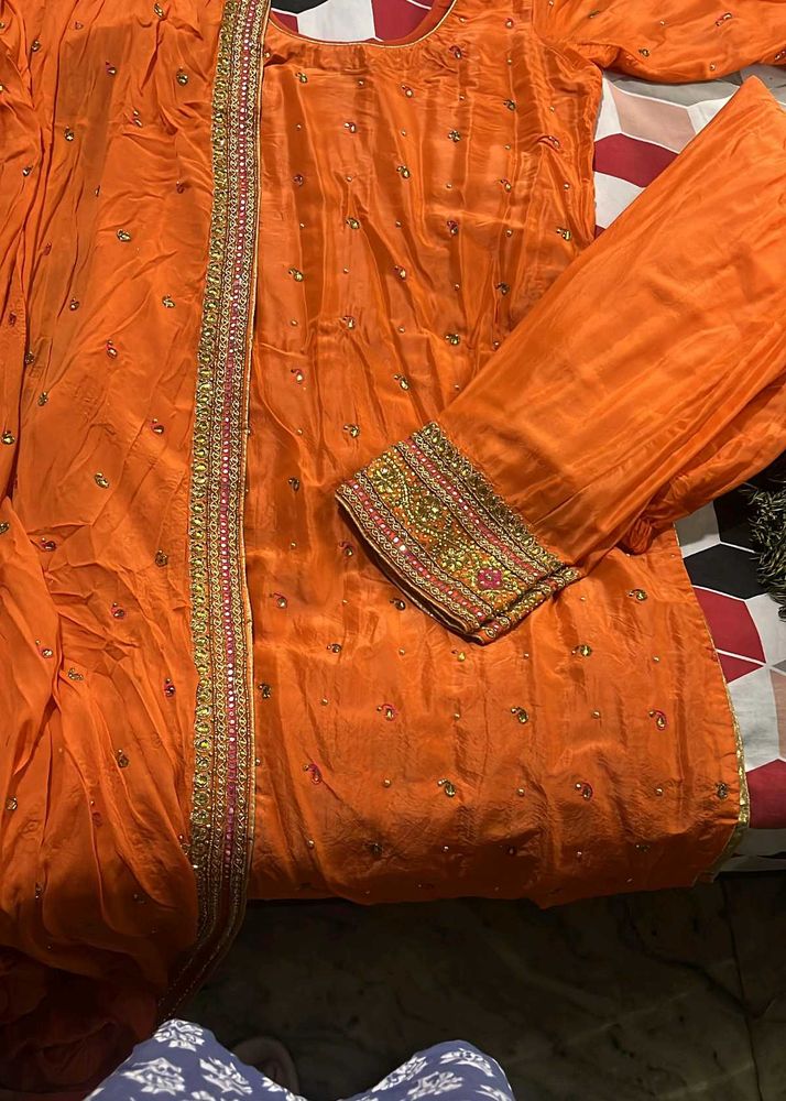 Orange Embellished Salwar Kameez Suit