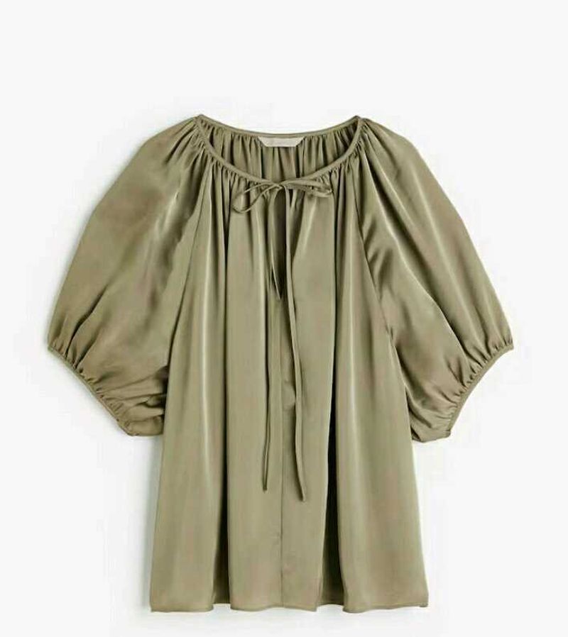 H&amp;M Khaki Green Tie-Neck Top