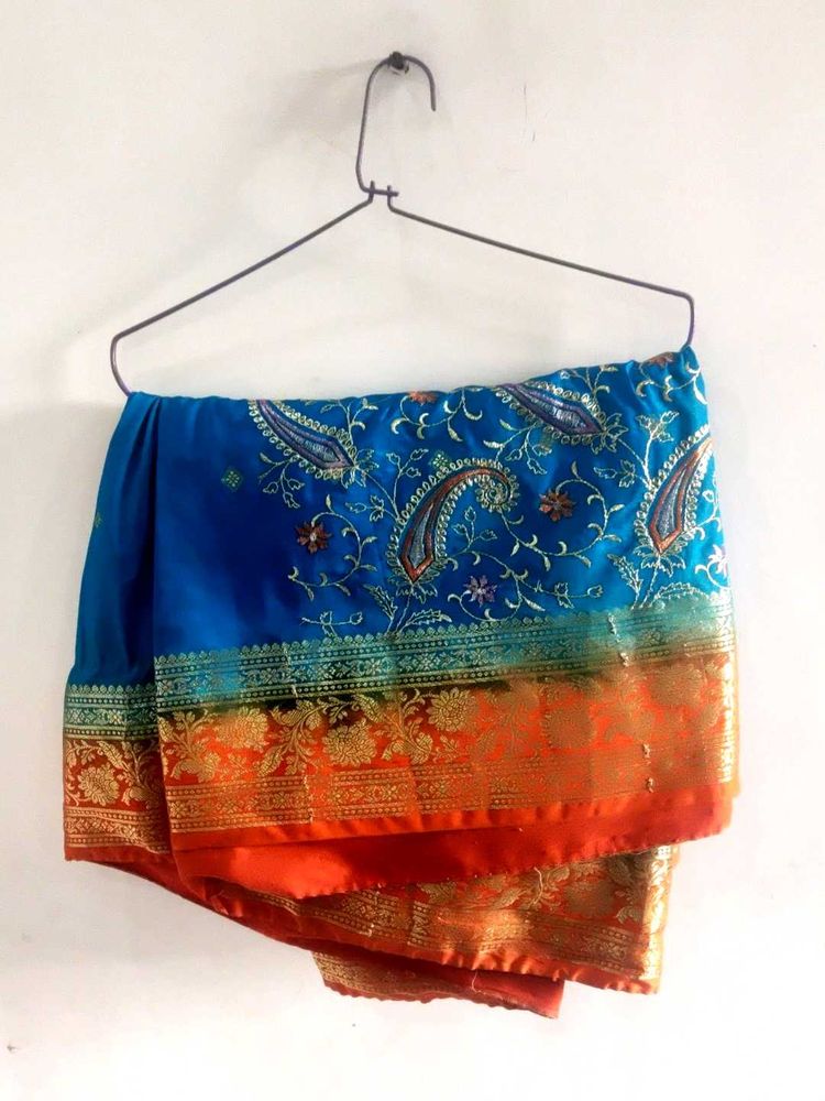 Elegant Blue Embroidered Saree