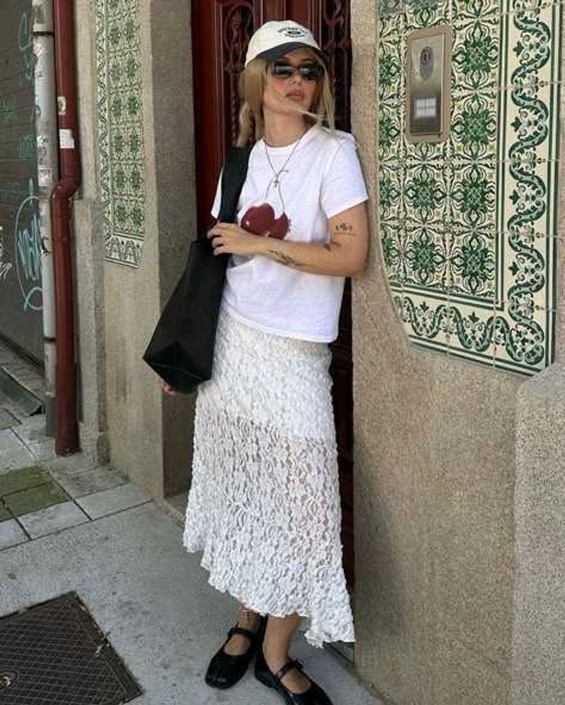 Flared Midi White skirt Korean/Vintage