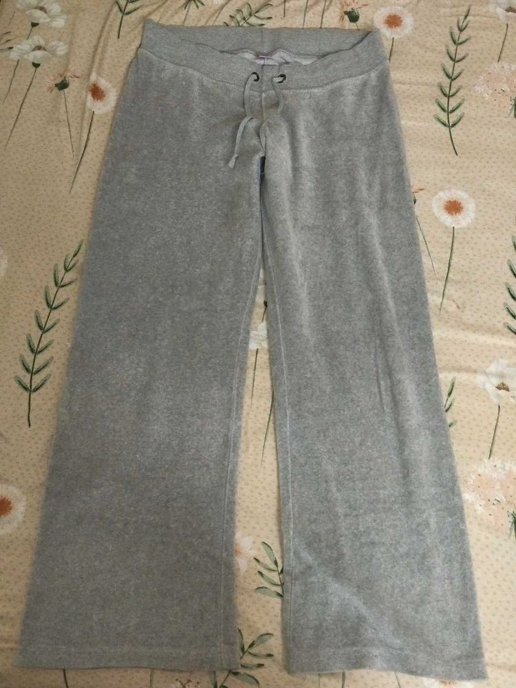 Grey Velour Wide Leg Sweatpants