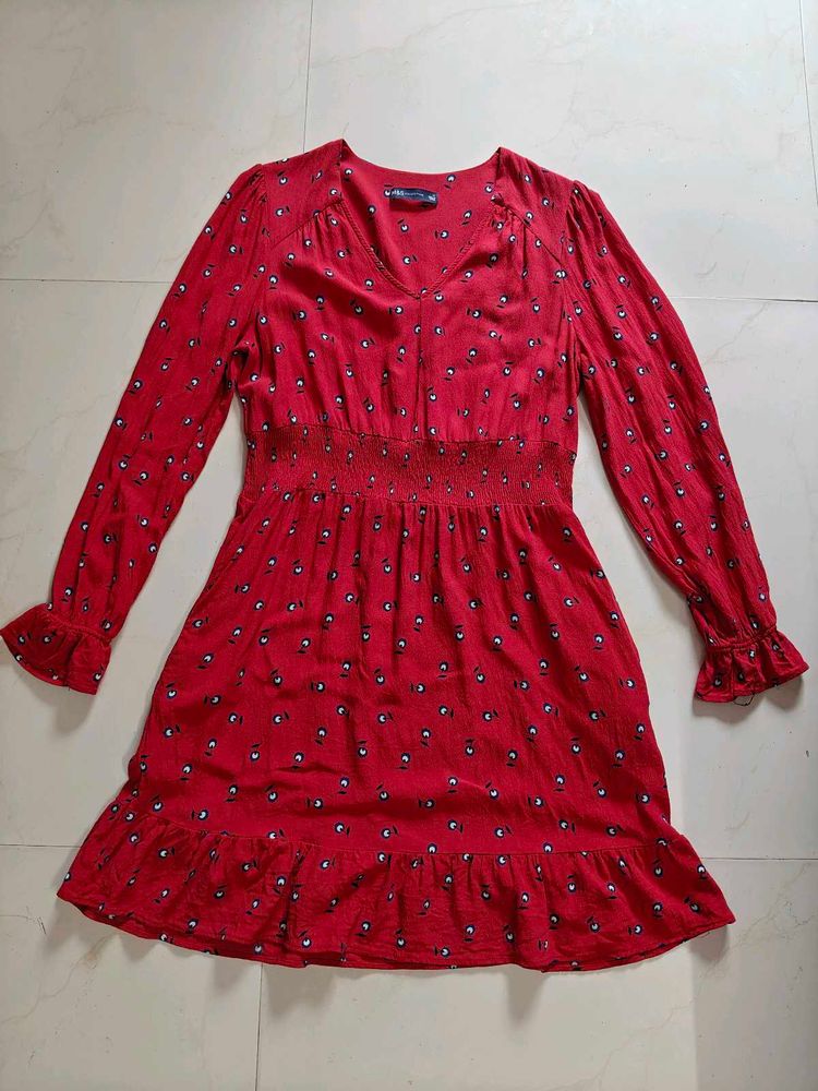 Red Floral Print Mini Dress