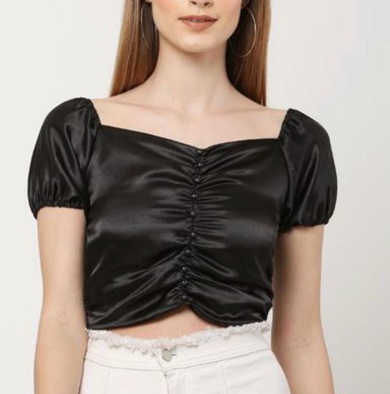 Stylish Black Satin Crop Top
