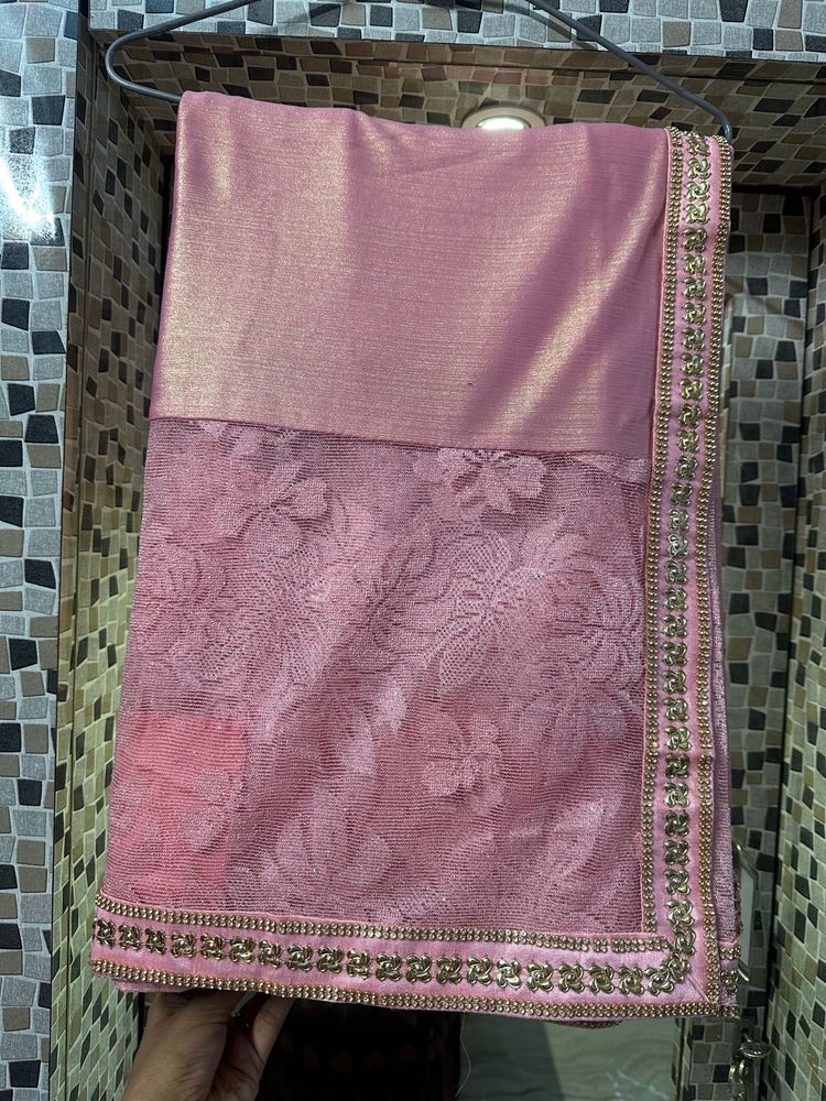 Pink Colour Half Net Saree