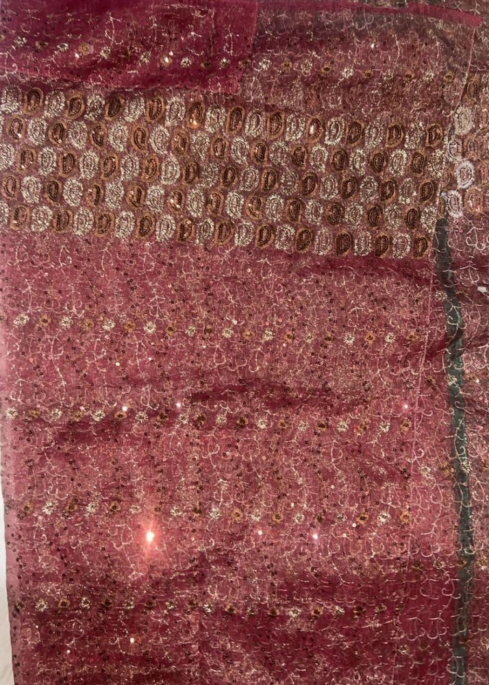 Wine Purple Embroidered Net Saree