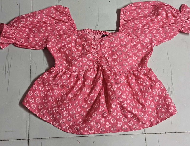 Pink Floral Ruched Top