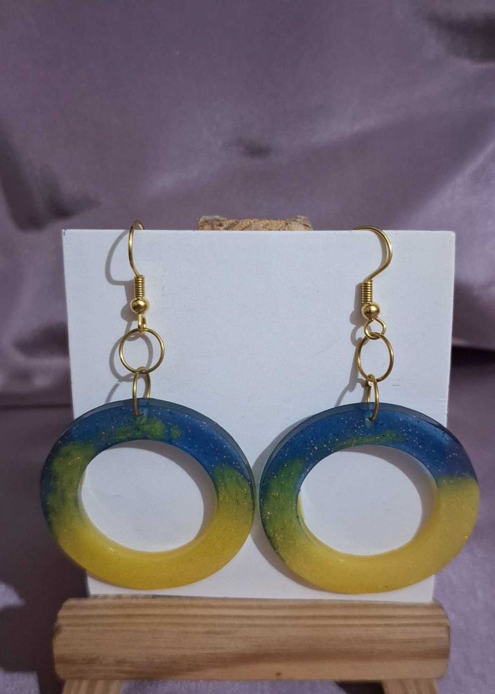 Blue &amp; Yellow Circle Earrings