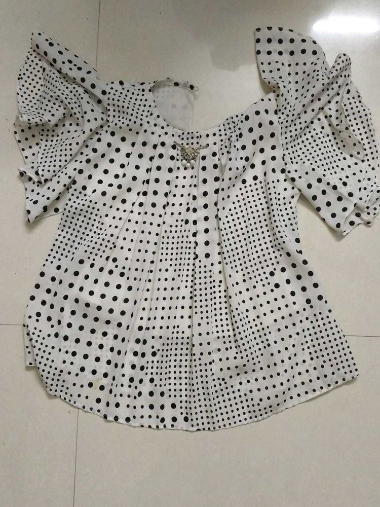 Polka Dot Ruffle Sleeve Top
