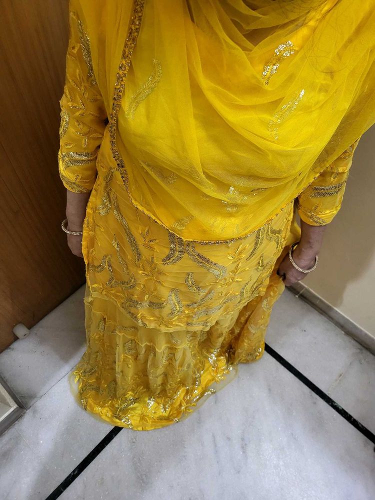 yellow haldi outfit women 2xl sharara