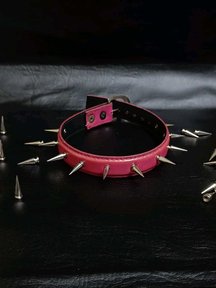 Goth Punk Alt Metal Spiked Pink Choker Collar