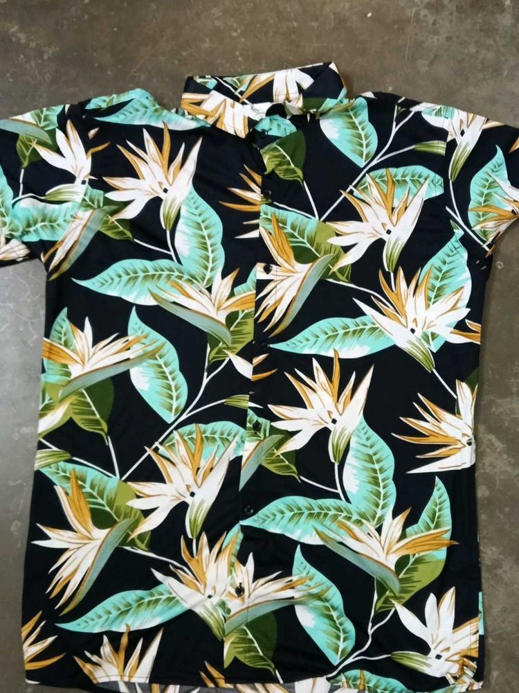 Tropical Print Short Sleeve Shirt L SIZE