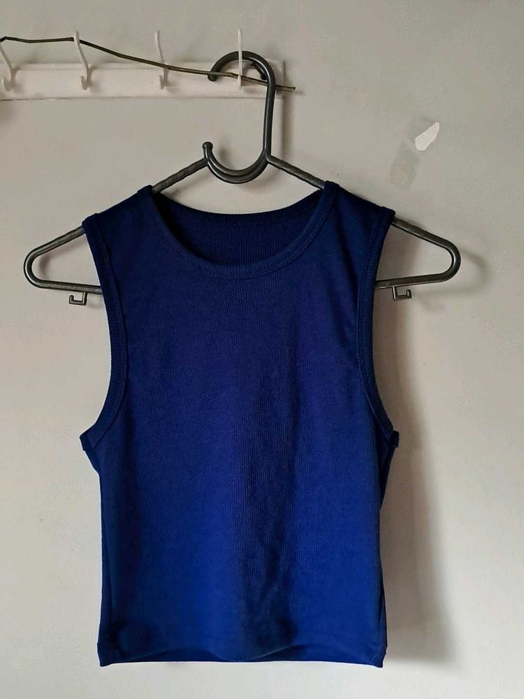 Ribbed Blue Sleeveless Top