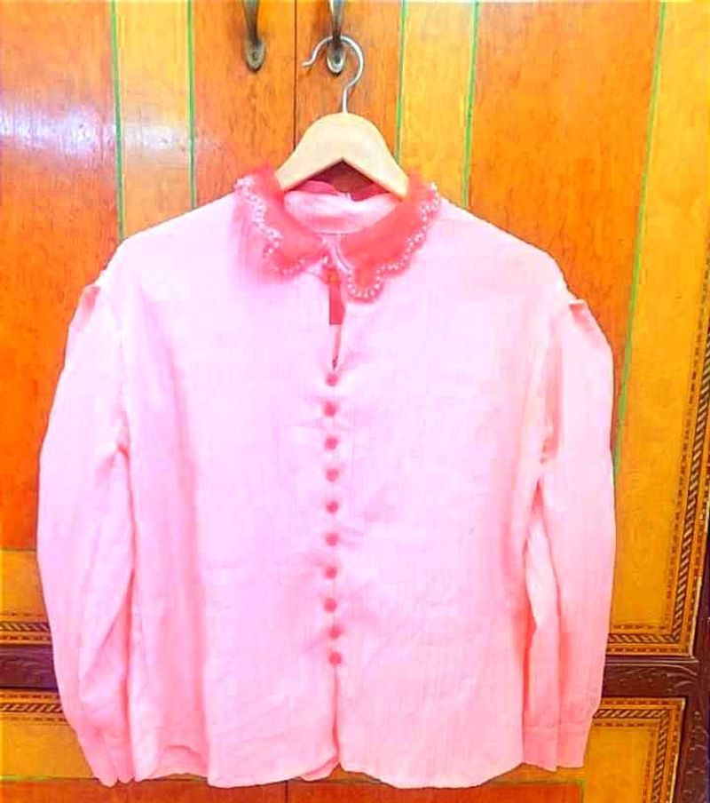 Coral Pink Button-Down Top