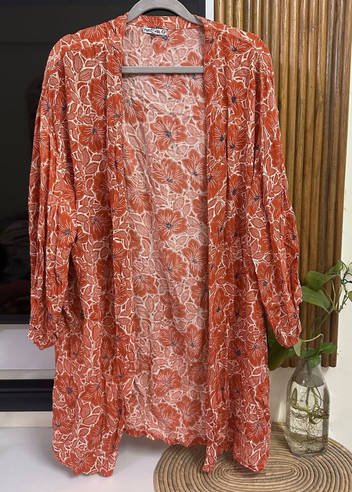 Orange Floral Print Shrug