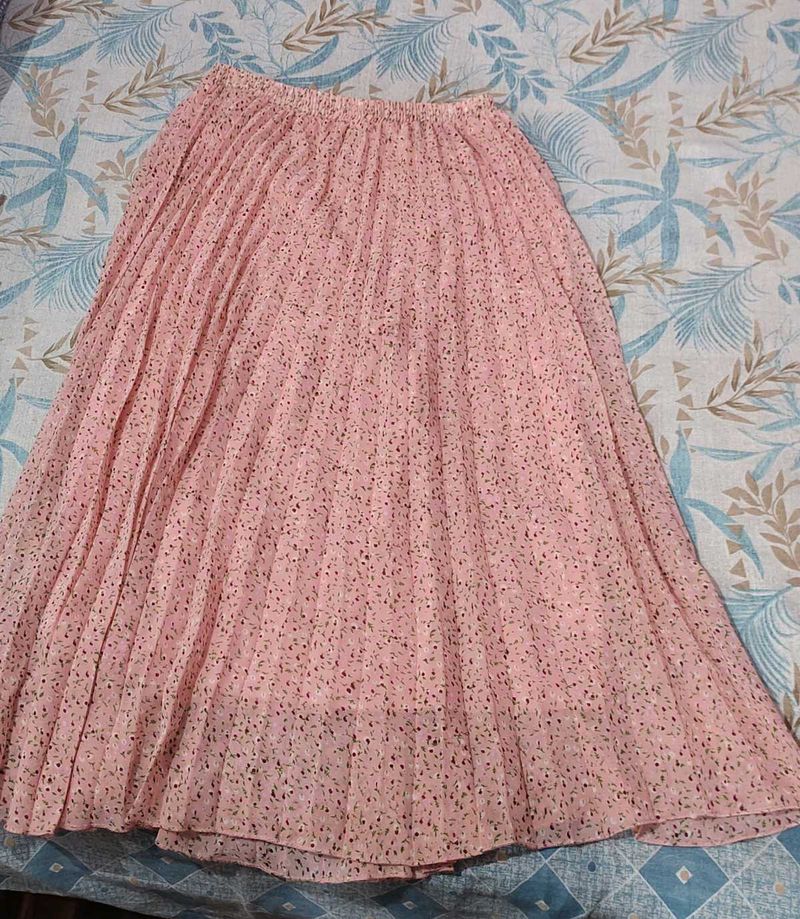 Women Pleated Peach Skirt