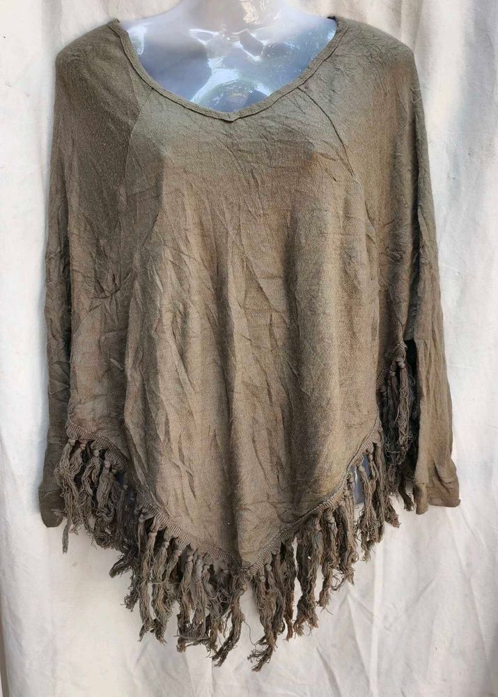 1581. Boho Fringe Poncho Top