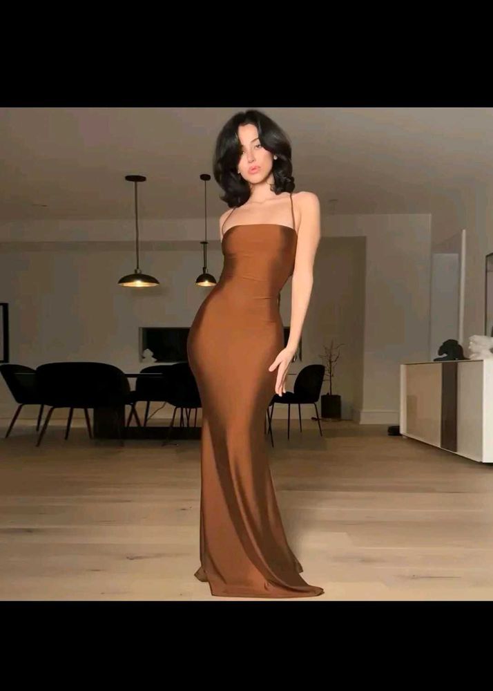 Elegant Brown Maxi Slip Dress