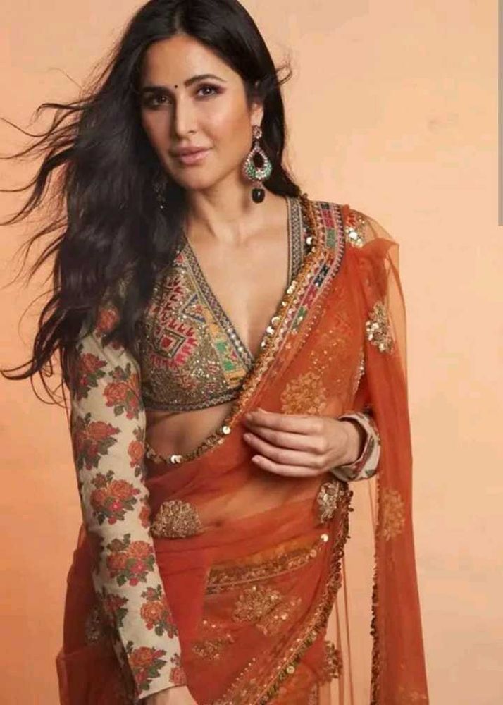 Katrina&#39;s inspo Orange net saree