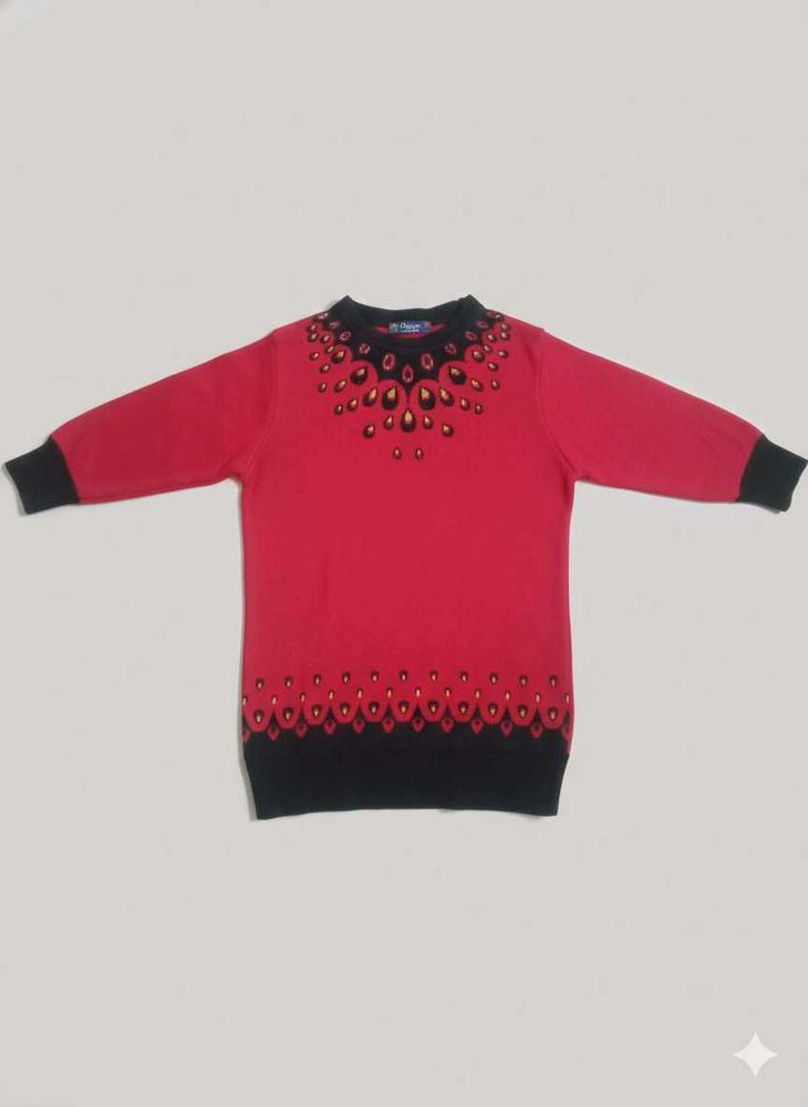 Peacock Patterned Red Sweater