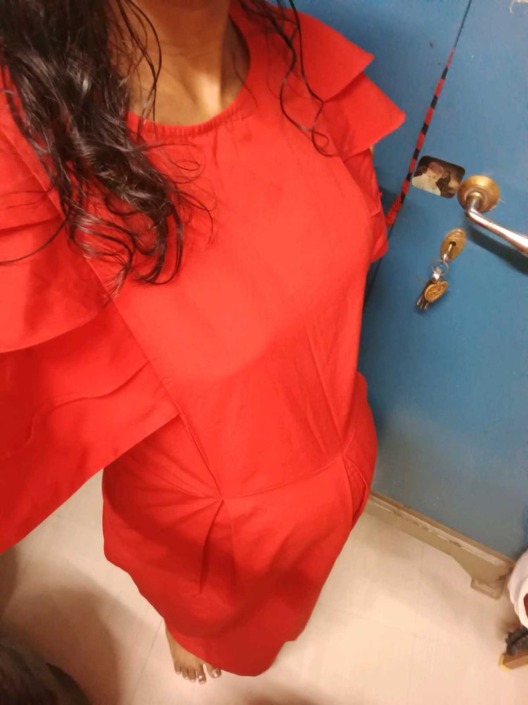Red Ruffle Sleeve Dress